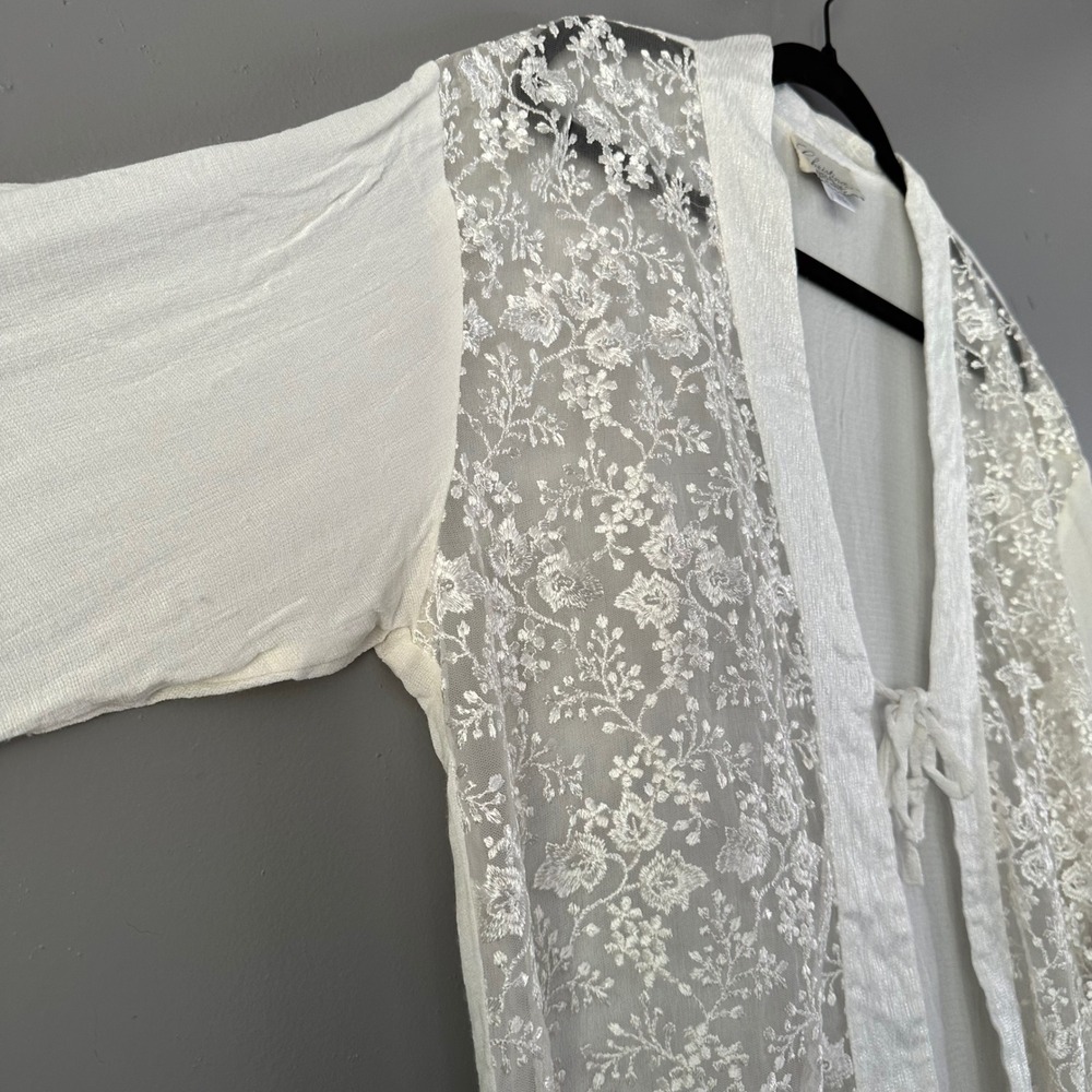 Vintage Christina Fairbanks‎ White Embossed Floral Satin Robe MEDIUM - Picture 7 of 12